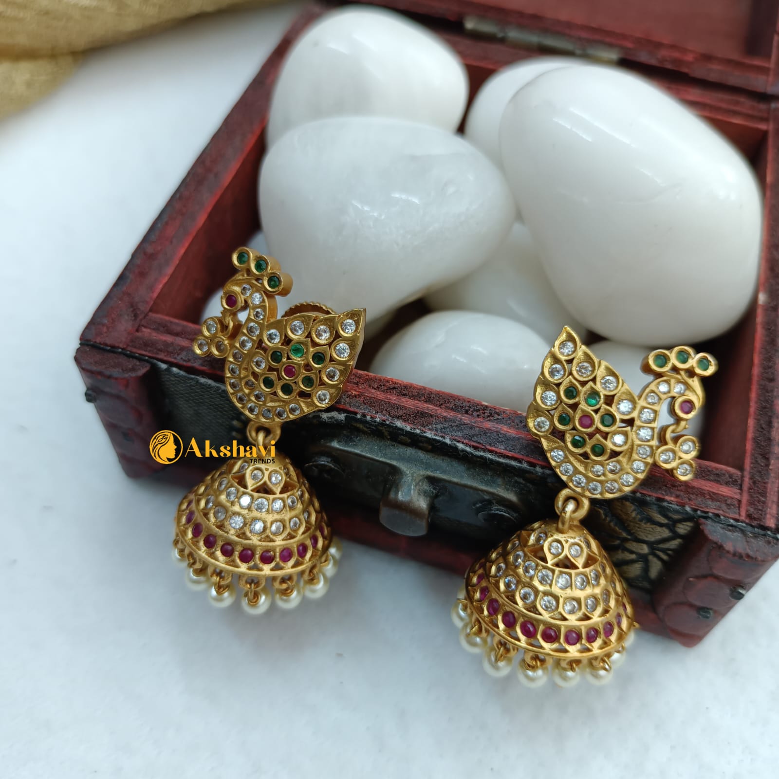 fcity.in - Premium Quality Cz Matte Finish Ad Stone Pearl Jhumka / Earrings