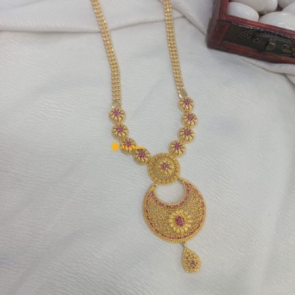Beautiful Micro Gold Polish Premium Ruby Stone Chain Necklace A03739