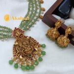 Lakshmi with 4 Layer Beads Chain Short Neck Set - Image 3