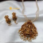 Ganapathy Pearl 2 Layer Chain Short Neck Set - Image 3