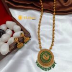 Peacock Pendant with Half Amla Mala Long Neck Set