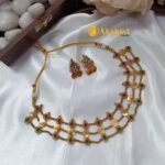 Lakshmi Coin and Oval Stone 3 Layer Short Neck Set