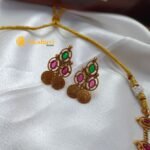 Lakshmi Coin and Oval Stone 3 Layer Short Neck Set - Image 3