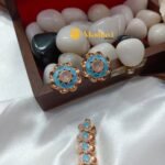 Rose Gold American Diamond Sky Blue Stone Necklac - Image 2