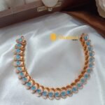 Rose Gold American Diamond Sky Blue Stone Necklac - Image 3