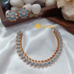Rose Gold American Diamond Sky Blue Stone Necklac