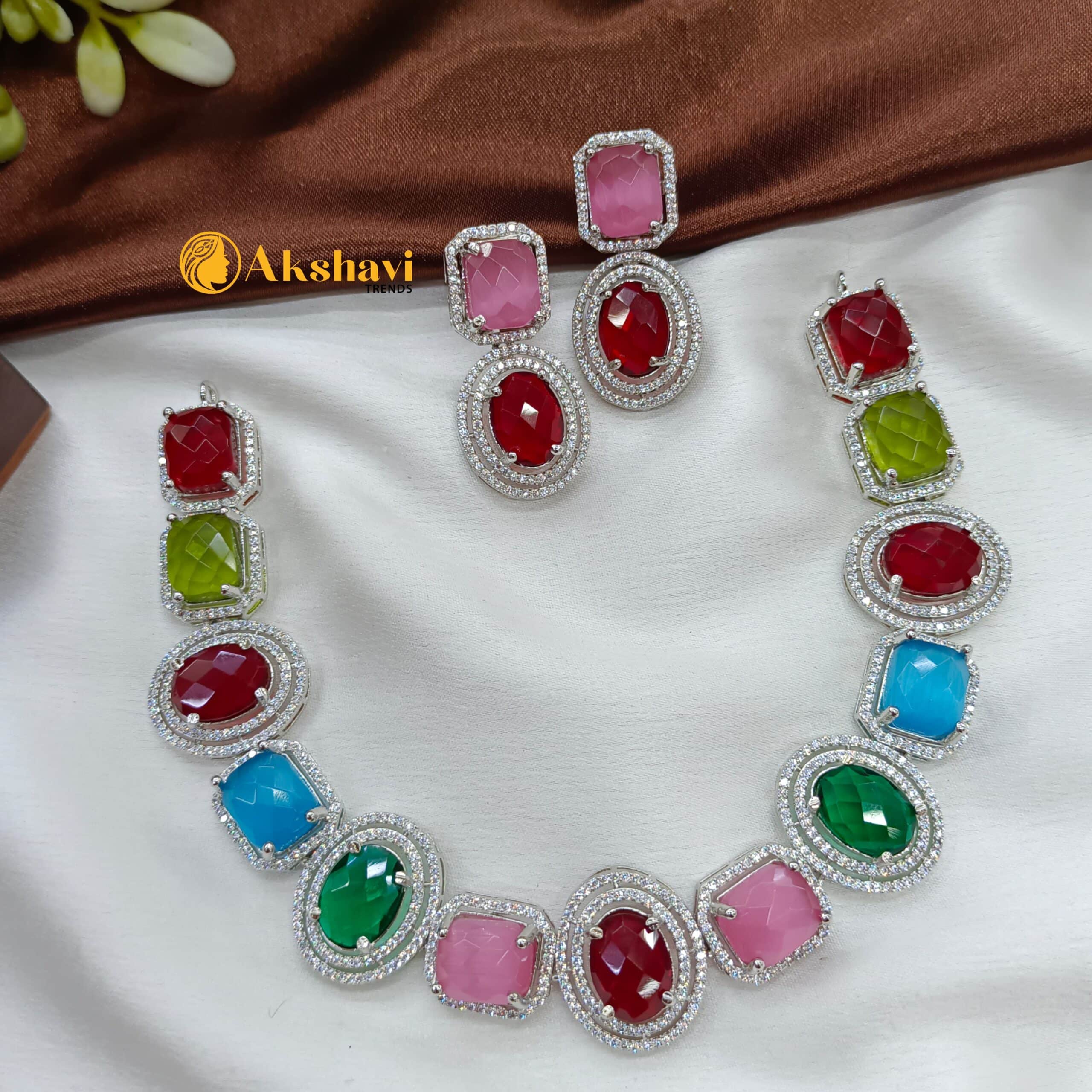 A100377.20.1 (1) Italion Silver Stylish Stone Short Neck Set - Image 1