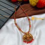 Coral Gajalakshmi Short Neck Set with Earrings - Image 3