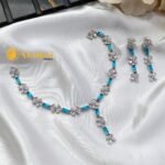 Silver Polish Floral Green Stone Neck Set
