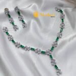 Silver Polish Floral Green Stone Neck Set - Image 3