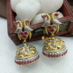 Two Tone Peacock Jhumkas Ruby stone - Image 2