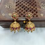 Antique Multi Stone Green Beads Jhumkas