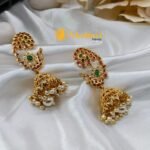 Beautiful Gold Tone Peacock Jhumkas - Image 3