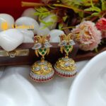 Gold Dazzler Jhumkas-Green Pearls - Image 3