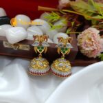 Gold Dazzler Jhumkas-Green Pearls