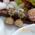 Gold Dazzler Jhumkas-Green Pearls - Image 2