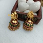 Antique Peacock Kemp Green Jhumka - Image 2