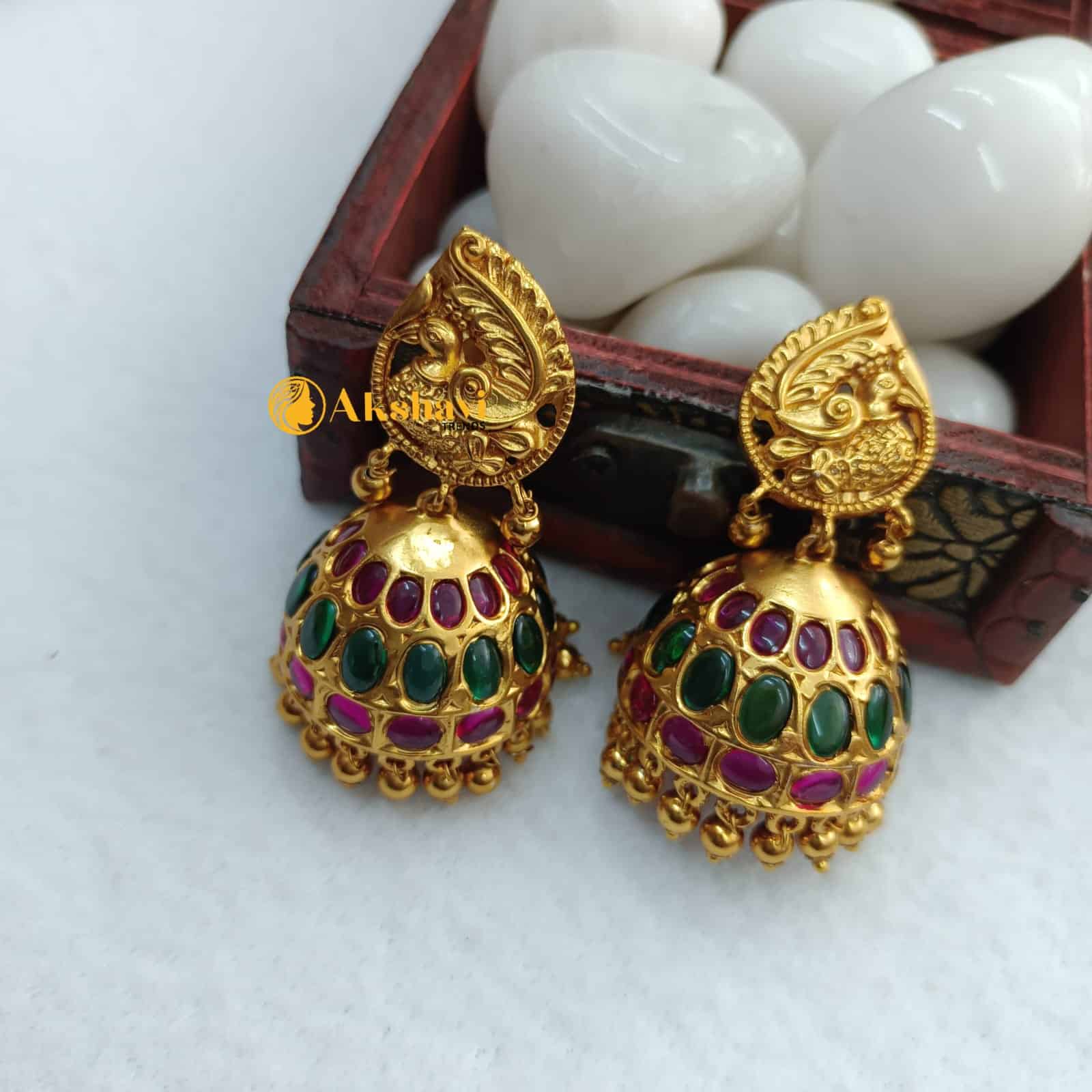 101164.1.1 (2) Antique Peacock Kemp Green Jhumka - Image 1
