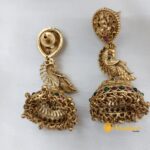 Lakshmi Peacock Kemp Green Stone Jhumkas - Image 2
