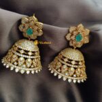 Antique White Green Stone Jhumka - Image 2