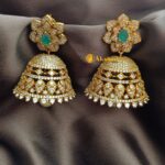 Antique White Green Stone Jhumka