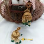 Floral Jhumka with Green Beads Drops - Image 2