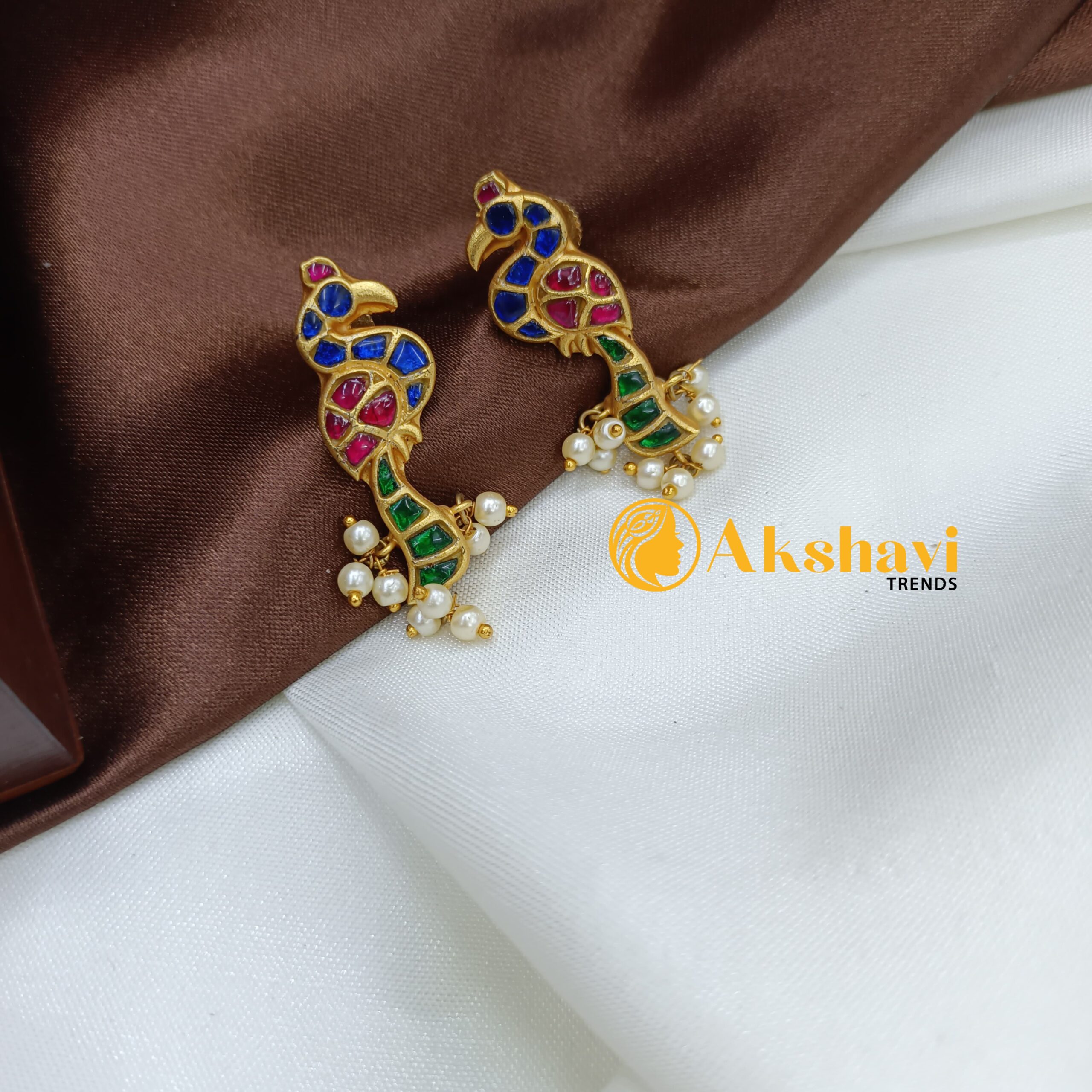 101373.1.1 (3) Peacock Jadhu Kundan Earrings - Image 1