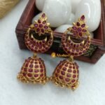 Antique Kemp Chandbali Jhumkas - Image 2