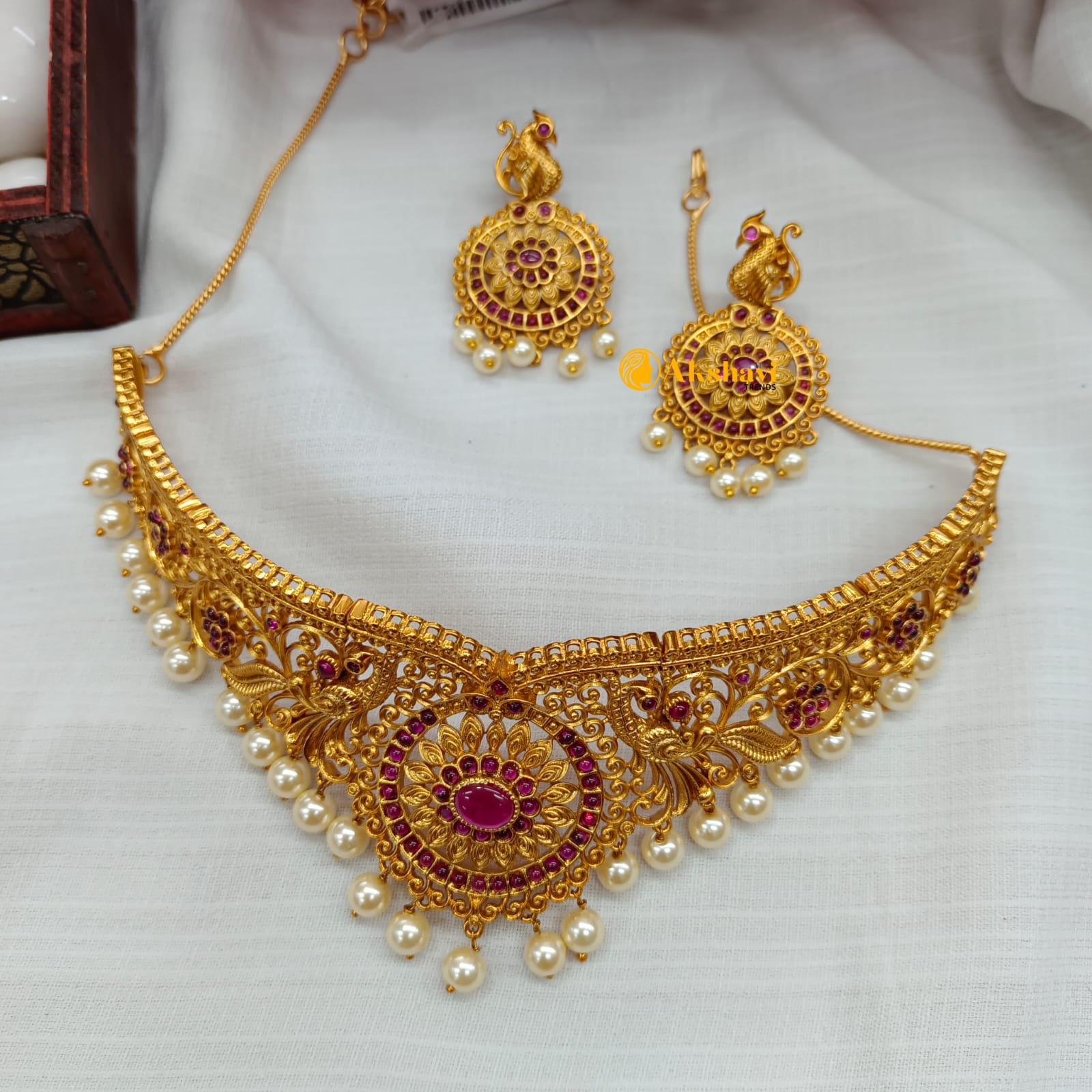 101411.1.1 (4) Beautiful Floral Peacock Choker Set - Image 1