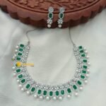 Zircon Silver Polish Green Cube Cut Neck Set