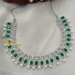 Zircon Silver Polish Green Cube Cut Neck Set - Image 2