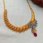 Antique Meenakari Leaf Design Kundan Short Neck se - Image 2