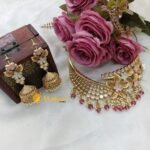 Designer Floral Pink & Mint Green Kundan Choker Se