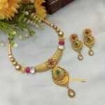 Antique Gold Thilagam & Floral Designer Short Neck