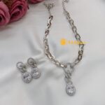 Oval Designer AD Silver Polish Short Neck Set