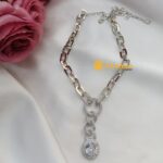 Oval Designer AD Silver Polish Short Neck Set - Image 2