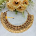 Lakshmi Coin and Peacock Short Neck Set Matte Fini - Image 3