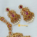 Lakshmi & Peacock With Pearl Hangings Long Neck Se - Image 3