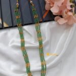 Floral Green Beads 3 Layer Long Neck Set - Image 4