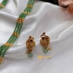 Floral Green Beads 3 Layer Long Neck Set - Image 2