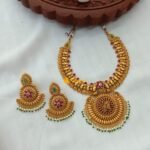 Antique Peacock Thilagam Floral Short Neck Set