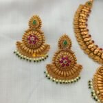 Antique Peacock Thilagam Floral Short Neck Set - Image 4