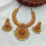 Antique Peacock Thilagam Floral Short Neck Set - Image 3