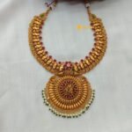 Antique Peacock Thilagam Floral Short Neck Set - Image 2