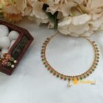 Gold Polish Ruby And Green Floral Short Neck Set