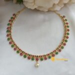 Gold Polish Ruby And Green Floral Short Neck Set - Image 2