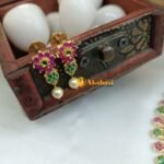 Gold Polish Ruby And Green Floral Short Neck Set - Image 3
