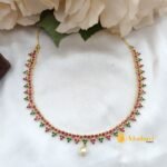 Gold Finish Ruby Green Fancy Short Neck Set - Image 2