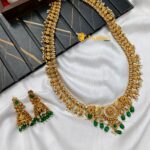 Floral Multi Green Beads Rice Pearl Long Haram