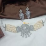 Rodium Floral AD Pearl Choker Set